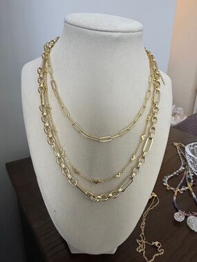 Gold Layered Chain Necklace Set - Women